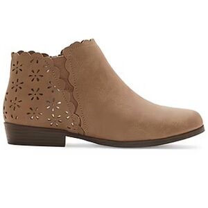 Scalloped Floral Cutout Ankle Bootie in Brown